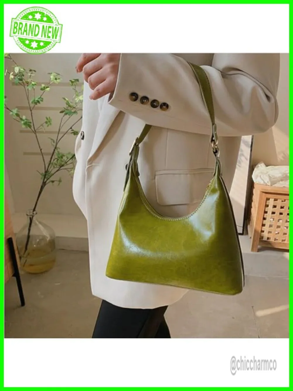 Small Vegan Leather Hobo Shoulder Bag Retro Crescent Purse